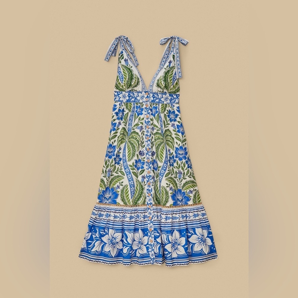 FARM Rio Blue and Green Floral Midi Dress Mty - Picture 16 of 16